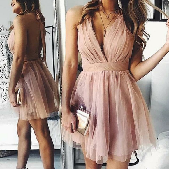 🆕️ Deep-V Tulle Mini Dress - Picture 1 of 15